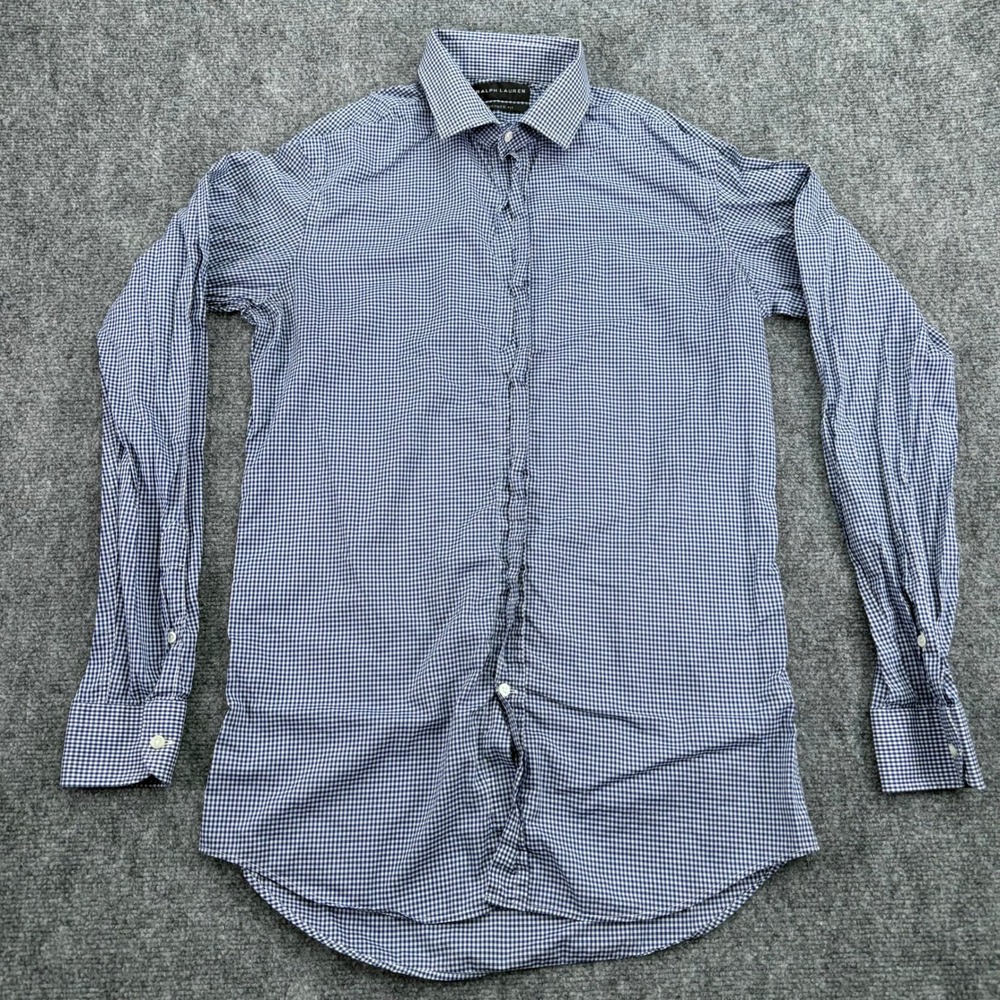 Ralph Lauren Black Label Shirt Mens 15 1/2 Blue‎ Gingham Tailored Fit ITALY Made